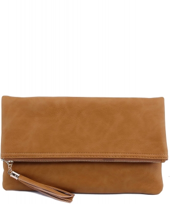 Envelope Foldover Wristlet Clutch Crossbody Bag with Chain Strap LP048 MUSTARD